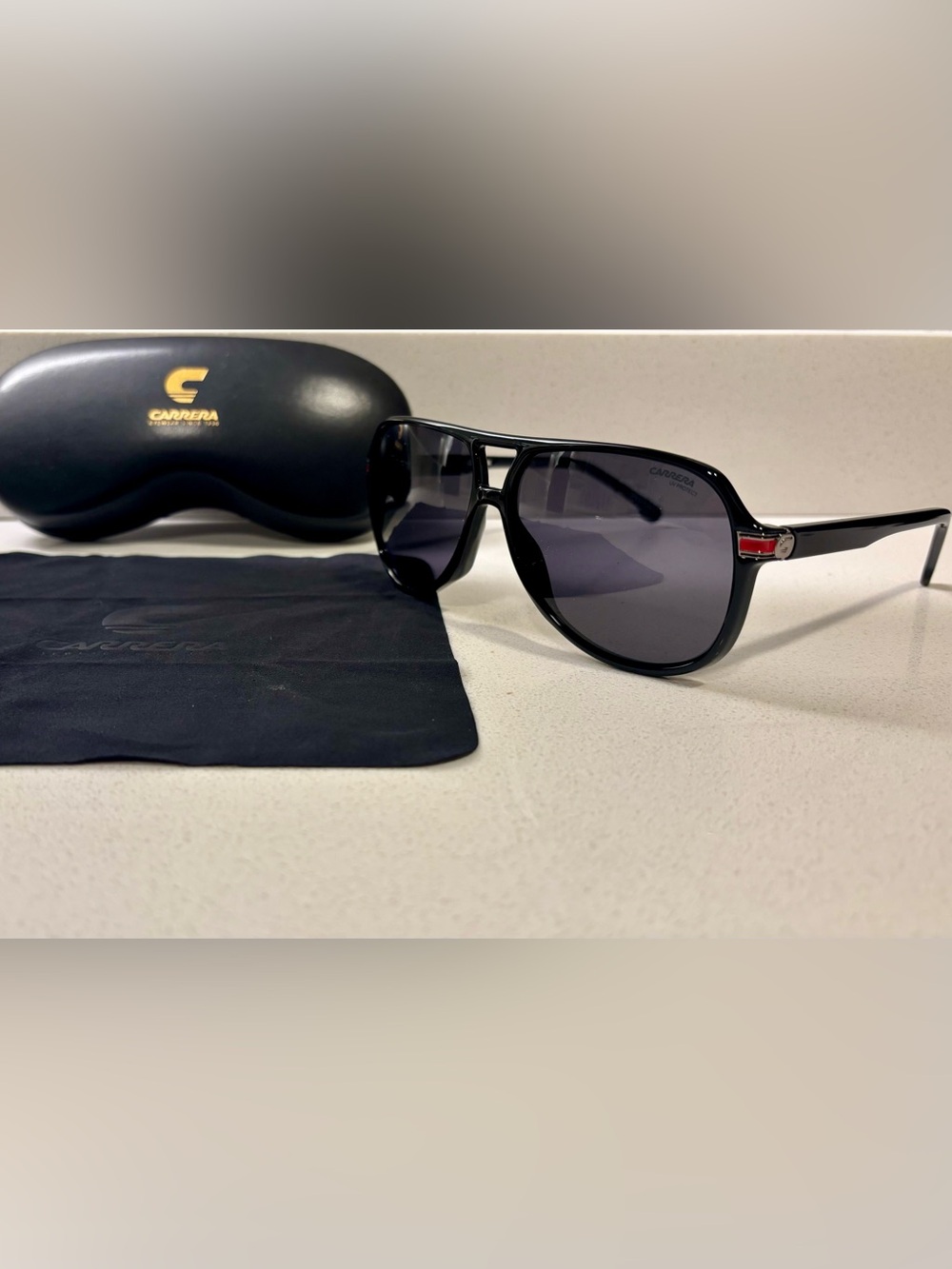 Authentic CARRERA Black Aviator Style Sunglasses - New with Packaging